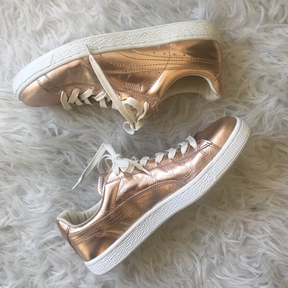 PUMA Basket Sneakers Rose Gold Metallic size 9.5 - Picture 2 of 7
